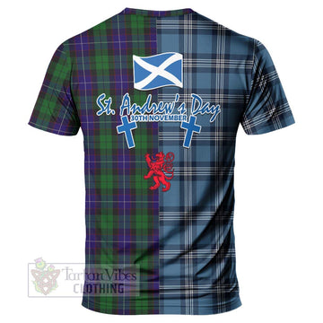 Mitchell Tartan T-Shirt Happy St. Andrew's Day Half Tartan Style - Tartan Vibes Clothing