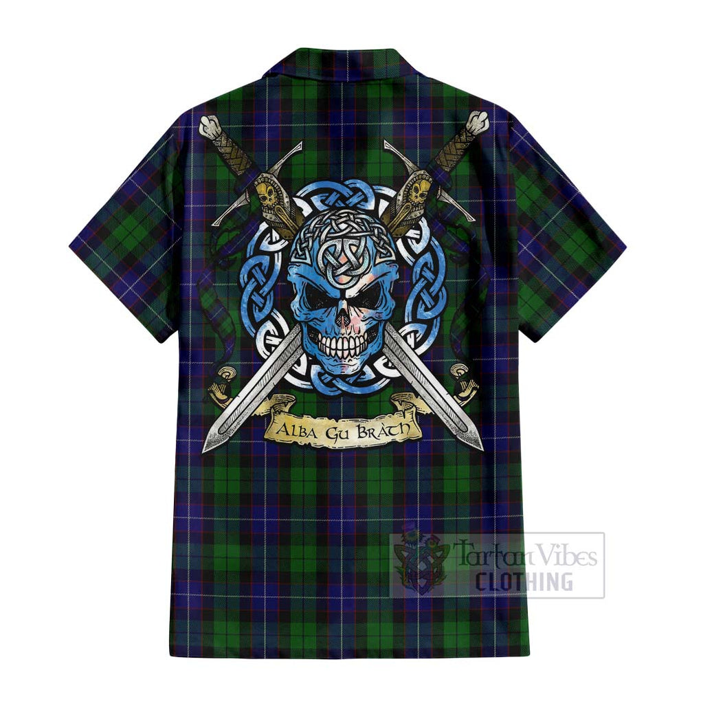 Mitchell Tartan Hawaiian Shirt with Family Crest Celtic Skull Style - Tartan Vibes Clothing