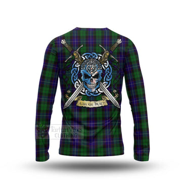 Mitchell Tartan Long Sleeve T-Shirt with Family Crest Celtic Skull Style - Tartan Vibes Clothing