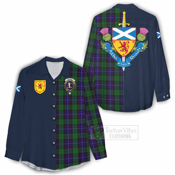Mitchell Tartan Women's Casual Shirt Alba with Scottish Lion Royal Arm Half Style - Tartan Vibes Clothing