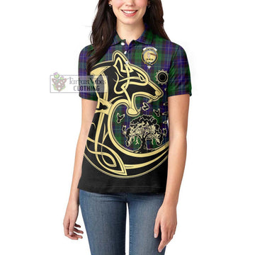 Mitchell Tartan Women's Polo Shirt with Family Crest Celtic Wolf Style - Tartan Vibes Clothing