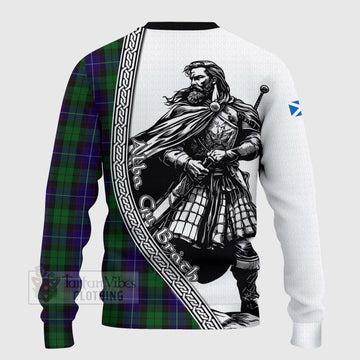 Mitchell Tartan Clan Crest Knitted Sweater with Highlander Warrior Celtic Style - Tartan Vibes Clothing