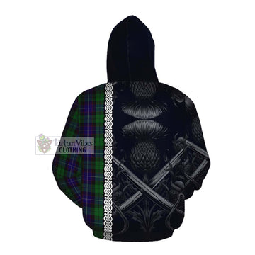 Mitchell Tartan Cotton Hoodie with Family Crest Cross Sword Thistle Celtic Vibes Pullover Hoodie - Tartan Vibes Clothing