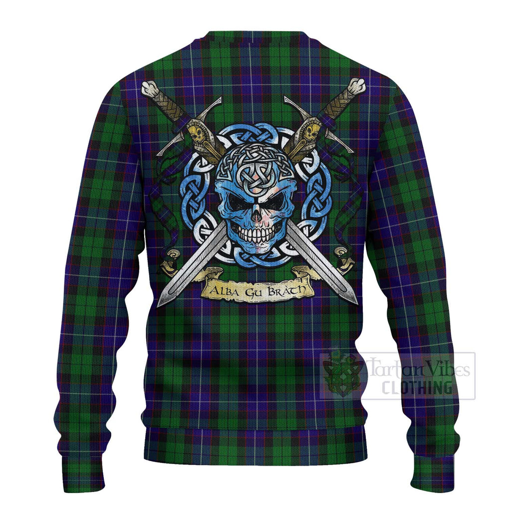 Mitchell Tartan Ugly Sweater with Family Crest Celtic Skull Style - Tartan Vibes Clothing