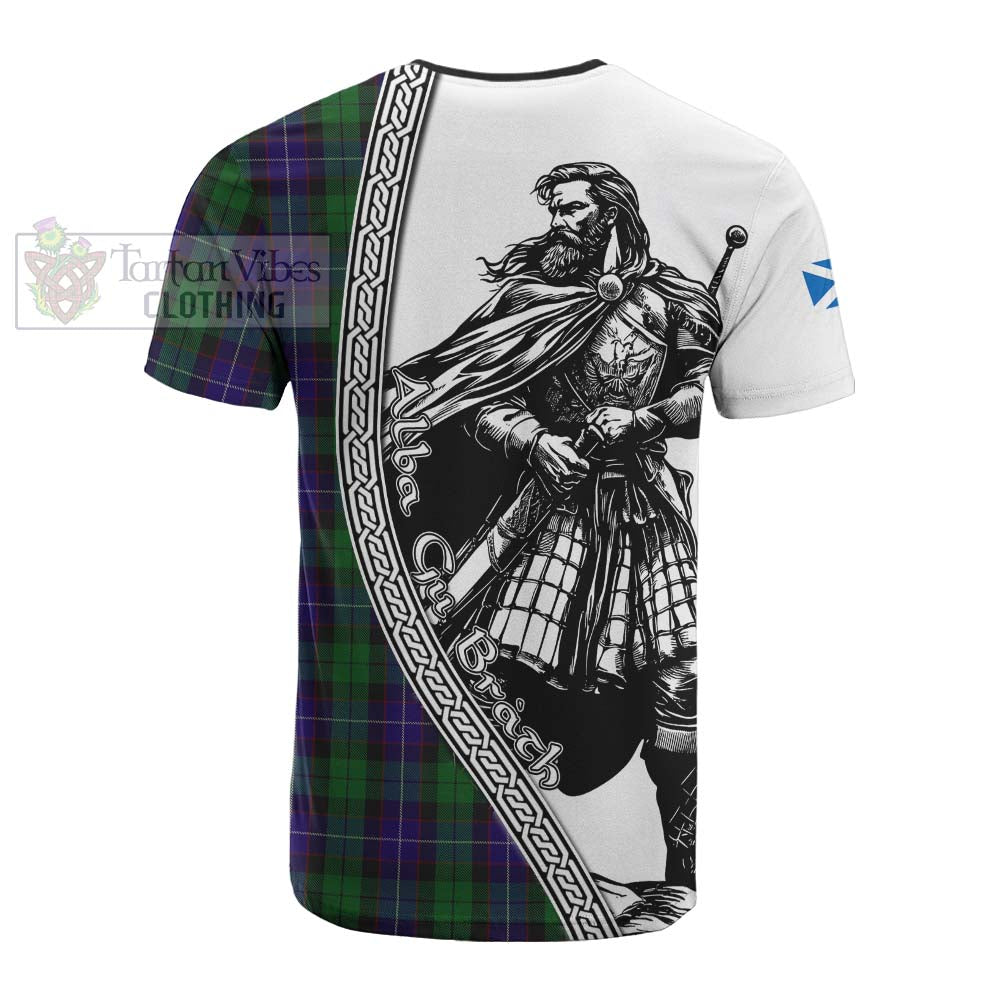 Mitchell Tartan Clan Crest Cotton T-shirt with Highlander Warrior Celtic Style - Tartan Vibes Clothing