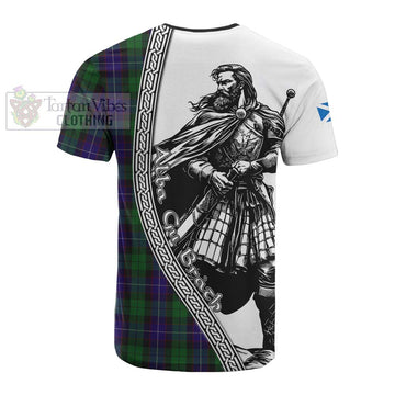 Mitchell Tartan Clan Crest Cotton T-shirt with Highlander Warrior Celtic Style - Tartan Vibes Clothing