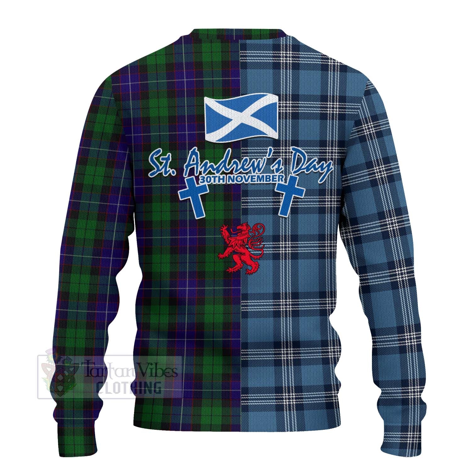 Mitchell Tartan Knitted Sweater Happy St. Andrew's Day Half Tartan Style - Tartan Vibes Clothing