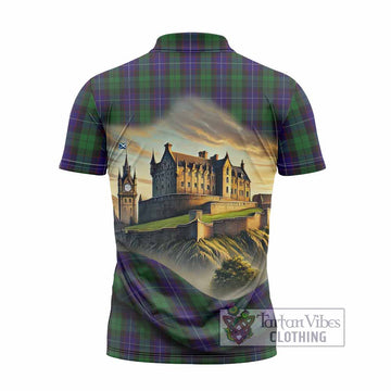 Mitchell Tartan Family Crest Zipper Polo Shirt with Scottish Ancient Castle Style - Tartan Vibes Clothing