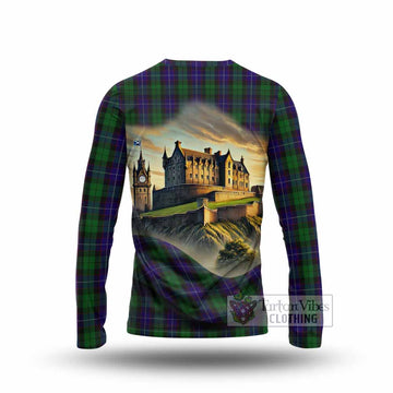 Mitchell Tartan Family Crest Long Sleeve T-Shirt with Scottish Ancient Castle Style - Tartan Vibes Clothing