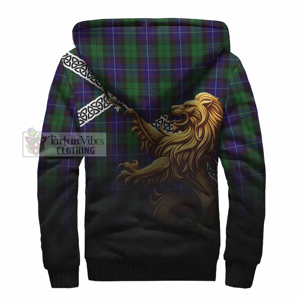 Mitchell Crest Tartan Sherpa Hoodie with Golden Lion Emblem Celtic Style - Tartan Vibes Clothing