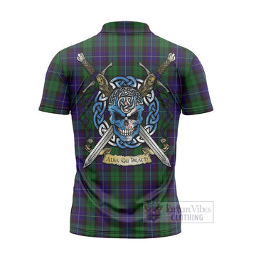 Mitchell Tartan Zipper Polo Shirt with Family Crest Celtic Skull Style - Tartan Vibes Clothing