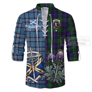 Mitchell Tartan Ghillie Kilt Shirt Happy St. Andrew's Day Half Tartan Style - Tartan Vibes Clothing