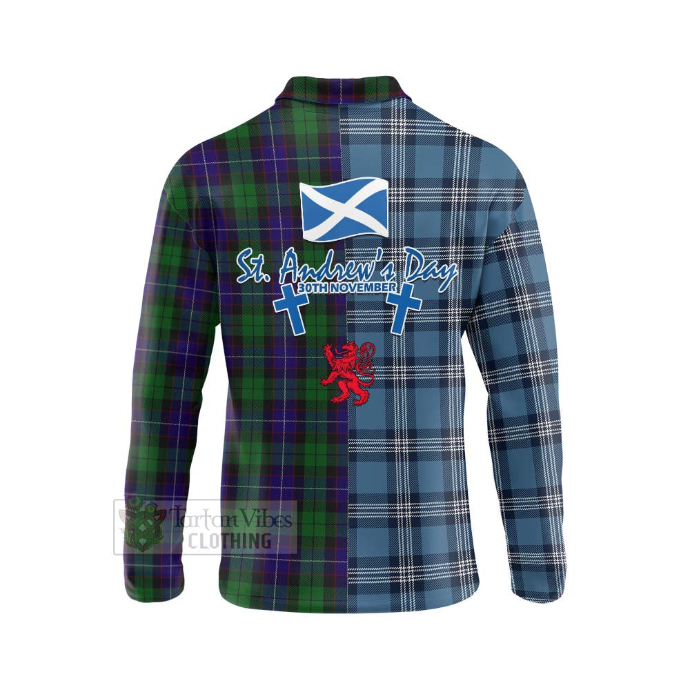 Mitchell Tartan Long Sleeve Polo Shirt Happy St. Andrew's Day Half Tartan Style - Tartan Vibes Clothing