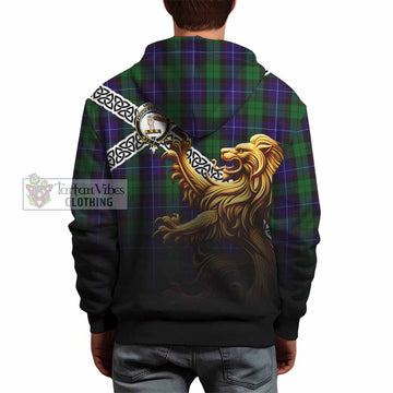 Tartan Vibes Clothing Mitchell Crest Tartan Hoodie with Golden Lion Emblem Celtic Style