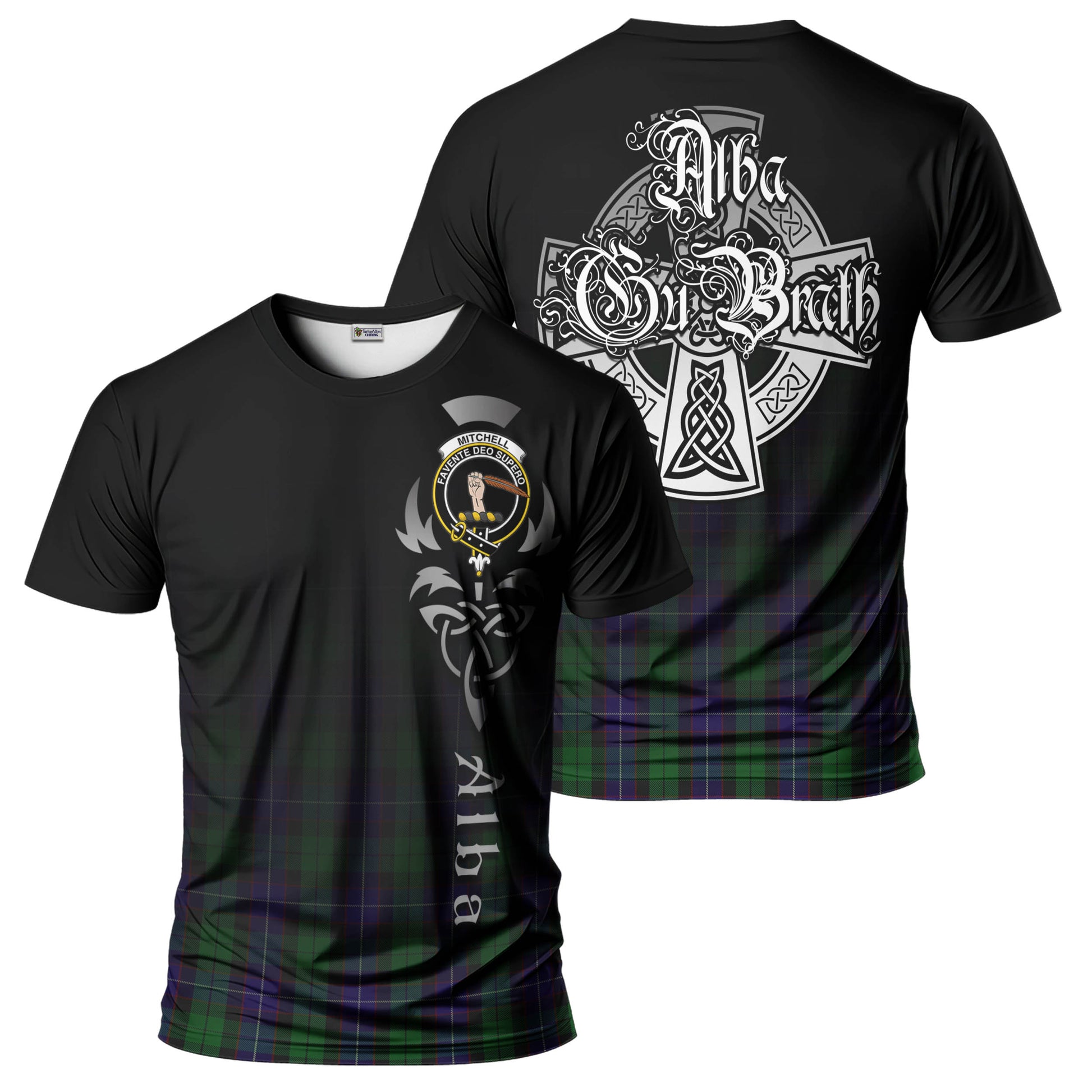 Mitchell Tartan T-Shirt Featuring Alba Gu Brath Family Crest Celtic Inspired - Tartan Vibes Clothing