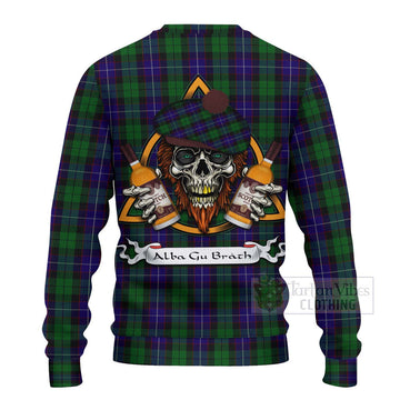 Mitchell Tartan Ugly Sweater with Family Crest and Bearded Skull Holding Bottles of Whiskey - Tartan Vibes Clothing