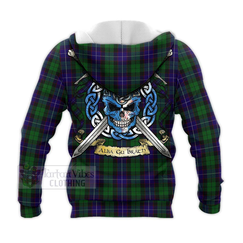 Mitchell Tartan Knitted Hoodie with Family Crest Celtic Skull Style - Tartan Vibes Clothing
