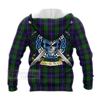 Mitchell Tartan Knitted Hoodie with Family Crest Celtic Skull Style - Tartan Vibes Clothing