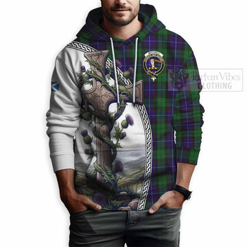 Mitchell Tartan Hoodie with Family Crest and St. Andrew's Cross Accented by Thistle Vines - Tartan Vibes Clothing