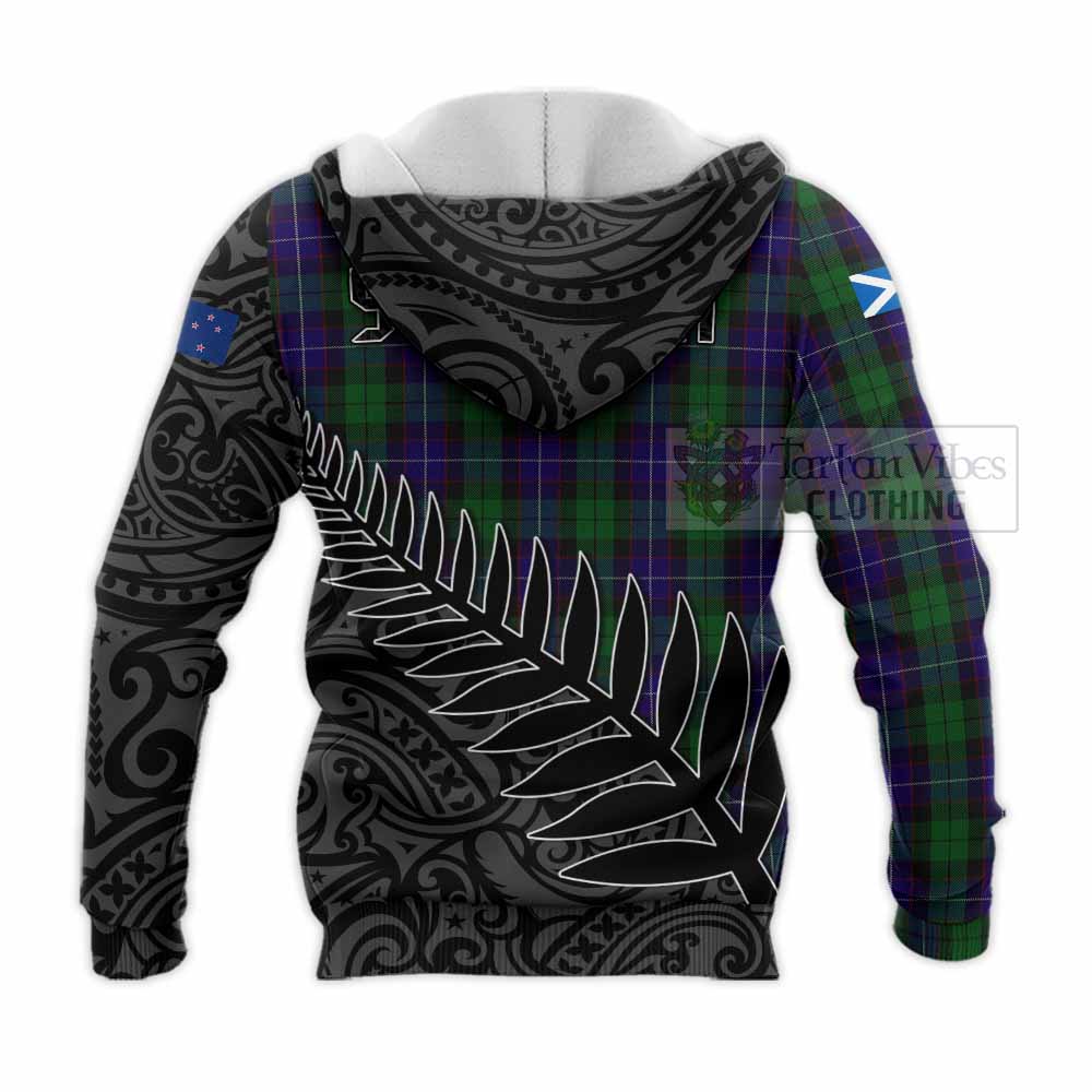 Tartan Vibes Clothing Mitchell Crest Tartan Knitted Hoodie with New Zealand Silver Fern Half Style