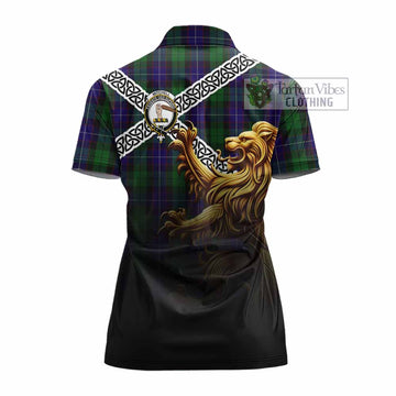 Mitchell Crest Tartan Women's Polo Shirt with Golden Lion Emblem Celtic Style - Tartan Vibes Clothing