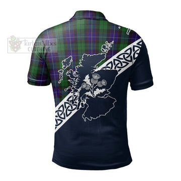 Mitchell Tartan Polo Shirt Featuring Thistle and Scotland Map - Tartanvibesclothing Store