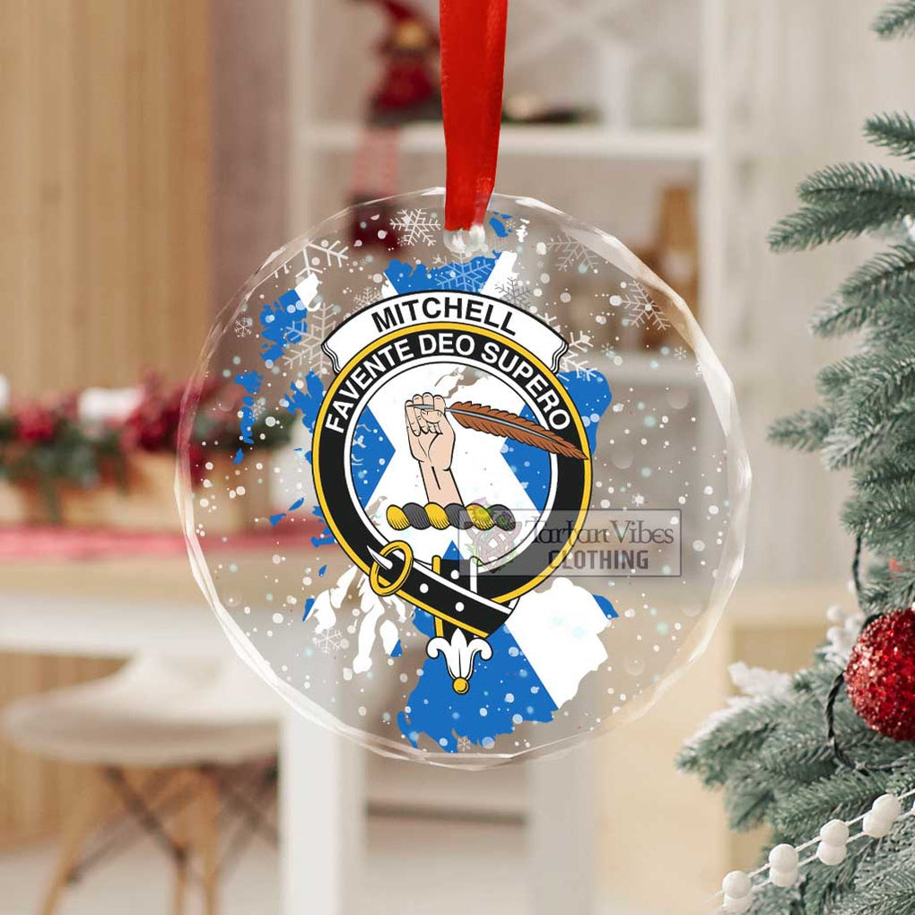 Mitchell Clan Crest Christmas Glass Ornament with Scotland Map - 2D-tartanvibesclothing