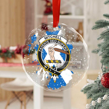 Mitchell Clan Crest Christmas Glass Ornament with Scotland Map - 2D-tartanvibesclothing