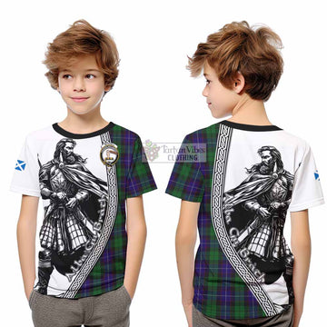Mitchell Tartan Clan Crest Kid T-Shirt with Highlander Warrior Celtic Style - Tartan Vibes Clothing