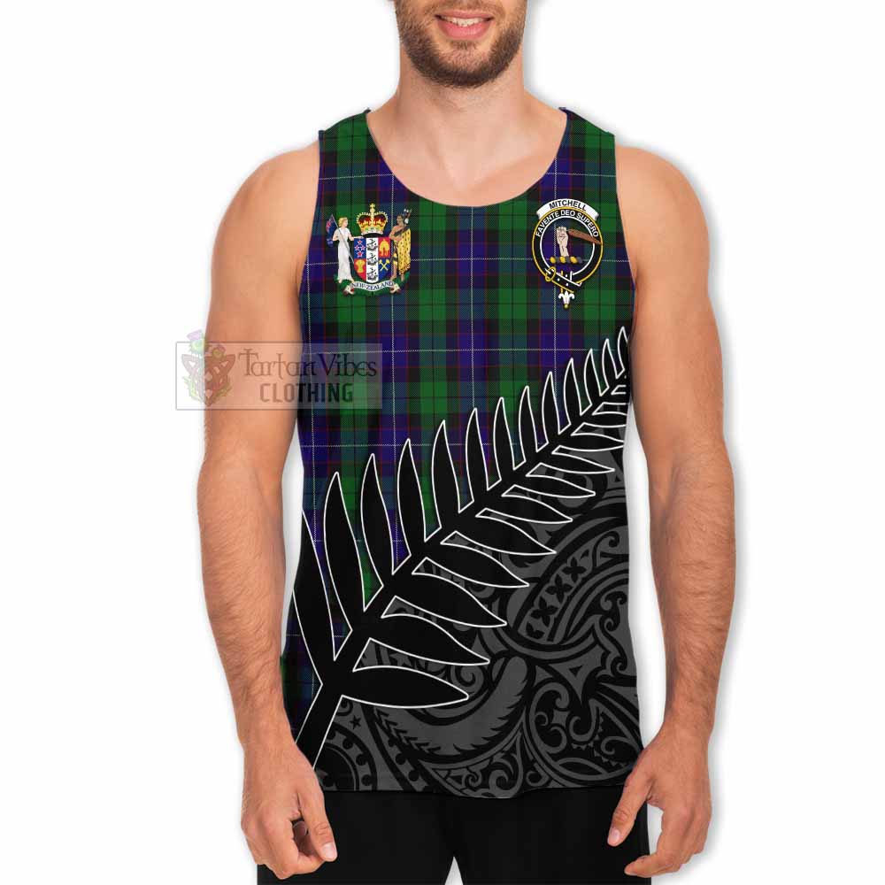Mitchell Crest Tartan Men's Tank Top with New Zealand Silver Fern Half Style - Tartan Vibes Clothing