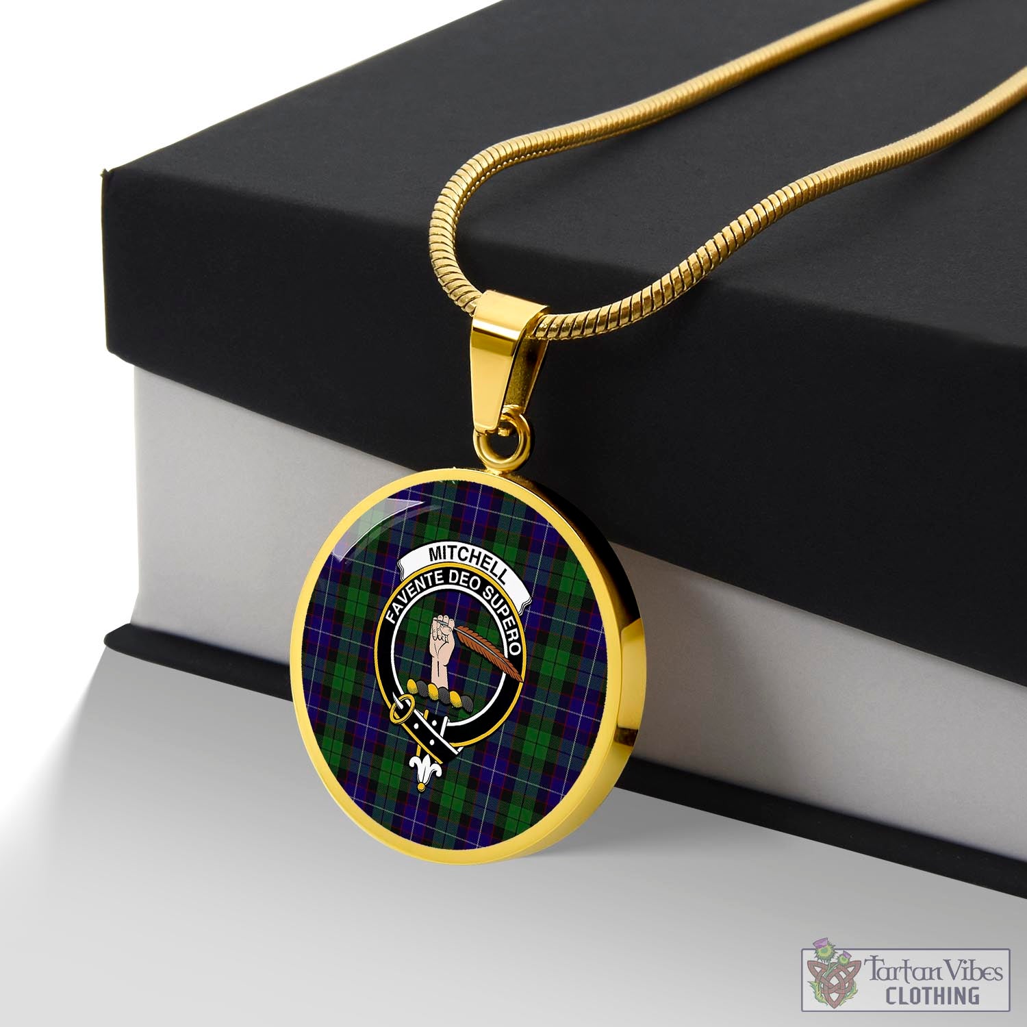 Mitchell Tartan Circle Necklace with Family Crest Luxury Necklace (Gold) No - Tartan Vibes Clothing