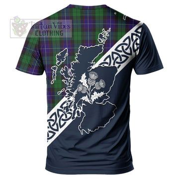Mitchell Tartan T-Shirt Featuring Thistle and Scotland Map - Tartanvibesclothing Store