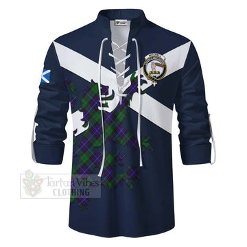 Mitchell Tartan Lion Rampant Ghillie Kilt Shirt Proudly Display Your Heritage with Alba Gu Brath and Clan Name - Tartan Vibes Clothing