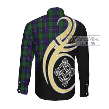 Mitchell Tartan Long Sleeve Button Shirt with Family Crest and Celtic Symbol Style Men's Shirt - Tartan Vibes Clothing