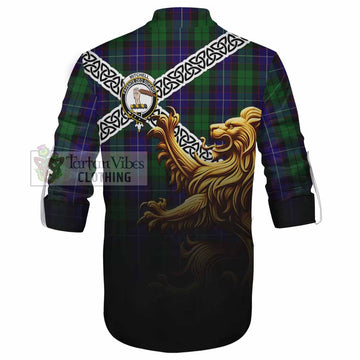 Mitchell Crest Tartan Ghillie Kilt Shirt with Golden Lion Emblem Celtic Style - Tartan Vibes Clothing