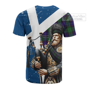 Mitchell Tartan Cotton T-shirt with Family Crest Scottish Bagpiper Vibes - Tartan Vibes Clothing