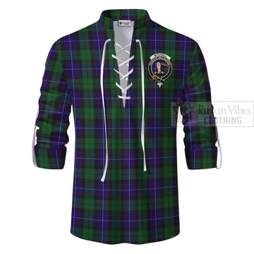Mitchell Tartan Ghillie Kilt Shirt with Family Crest Celtic Skull Style - Tartan Vibes Clothing