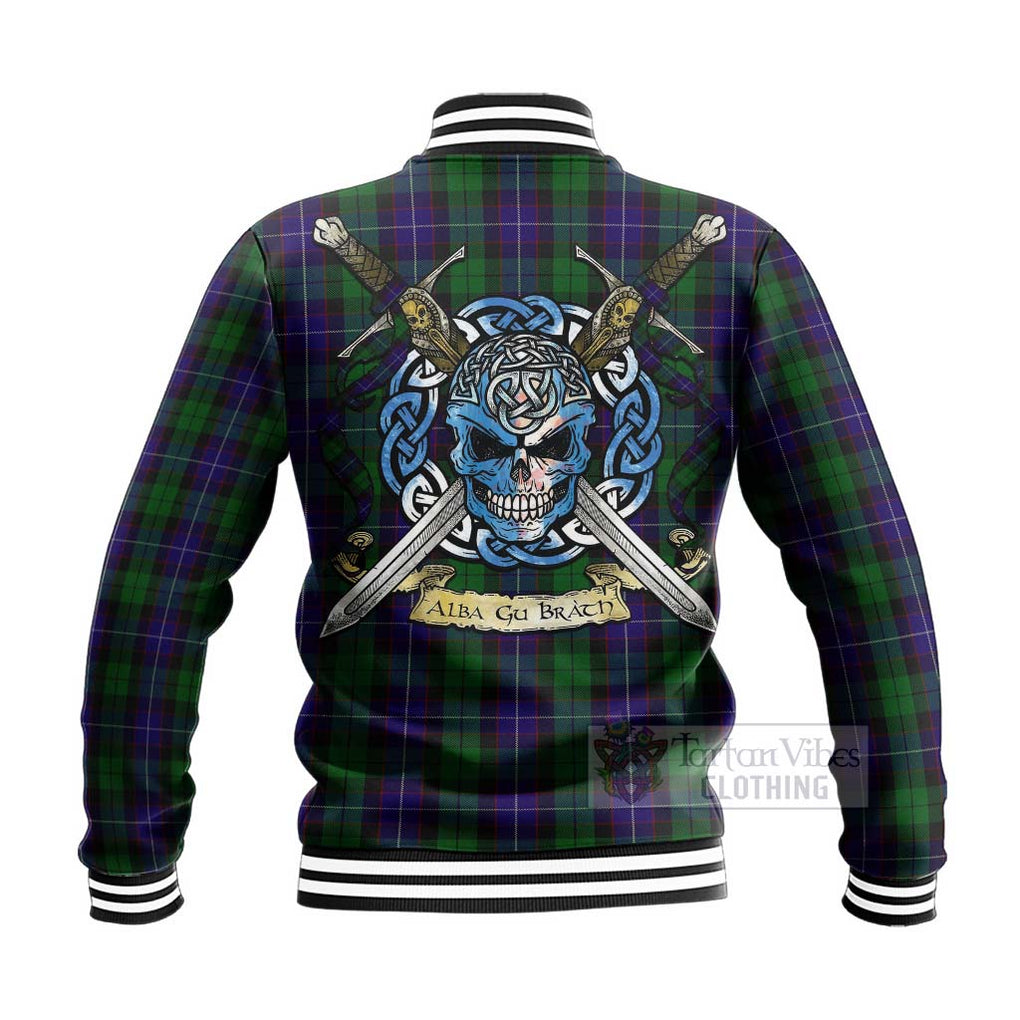 Mitchell Tartan Baseball Jacket with Family Crest Celtic Skull Style - Tartan Vibes Clothing