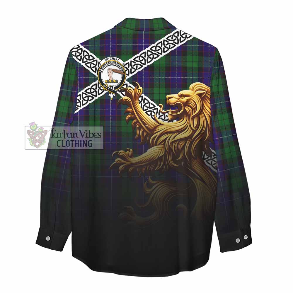 Mitchell Crest Tartan Women's Casual Shirt with Golden Lion Emblem Celtic Style - Tartan Vibes Clothing