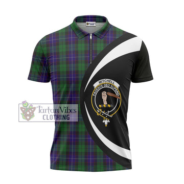 Mitchell Tartan Zipper Polo Shirt with Family Crest Circle Style - Tartan Vibes Clothing