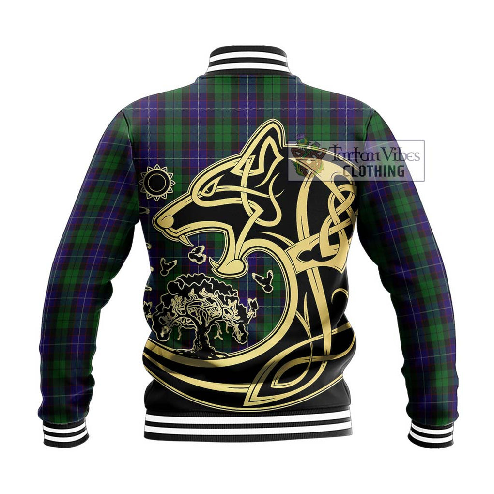 Mitchell Tartan Baseball Jacket with Family Crest Celtic Wolf Style - Tartan Vibes Clothing