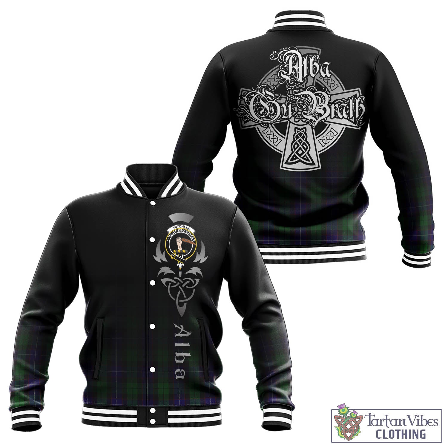 Mitchell Tartan Baseball Jacket Featuring Alba Gu Brath Family Crest Celtic Inspired - Tartan Vibes Clothing