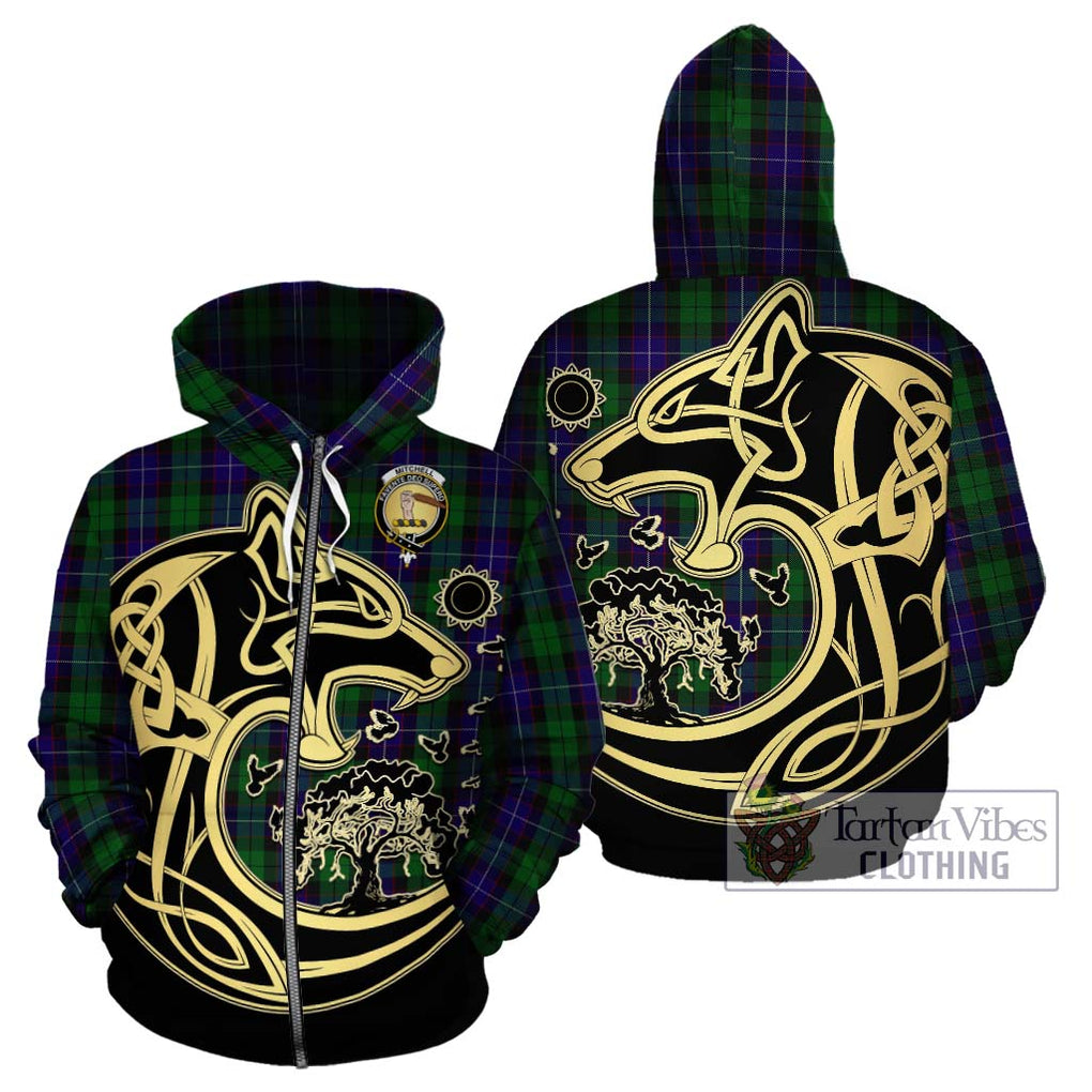 Mitchell Tartan Hoodie with Family Crest Celtic Wolf Style - Tartan Vibes Clothing