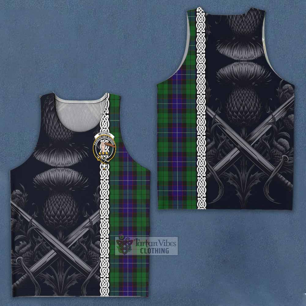 Mitchell Tartan Men's Tank Top with Family Crest Cross Sword Thistle Celtic Vibes - Tartan Vibes Clothing