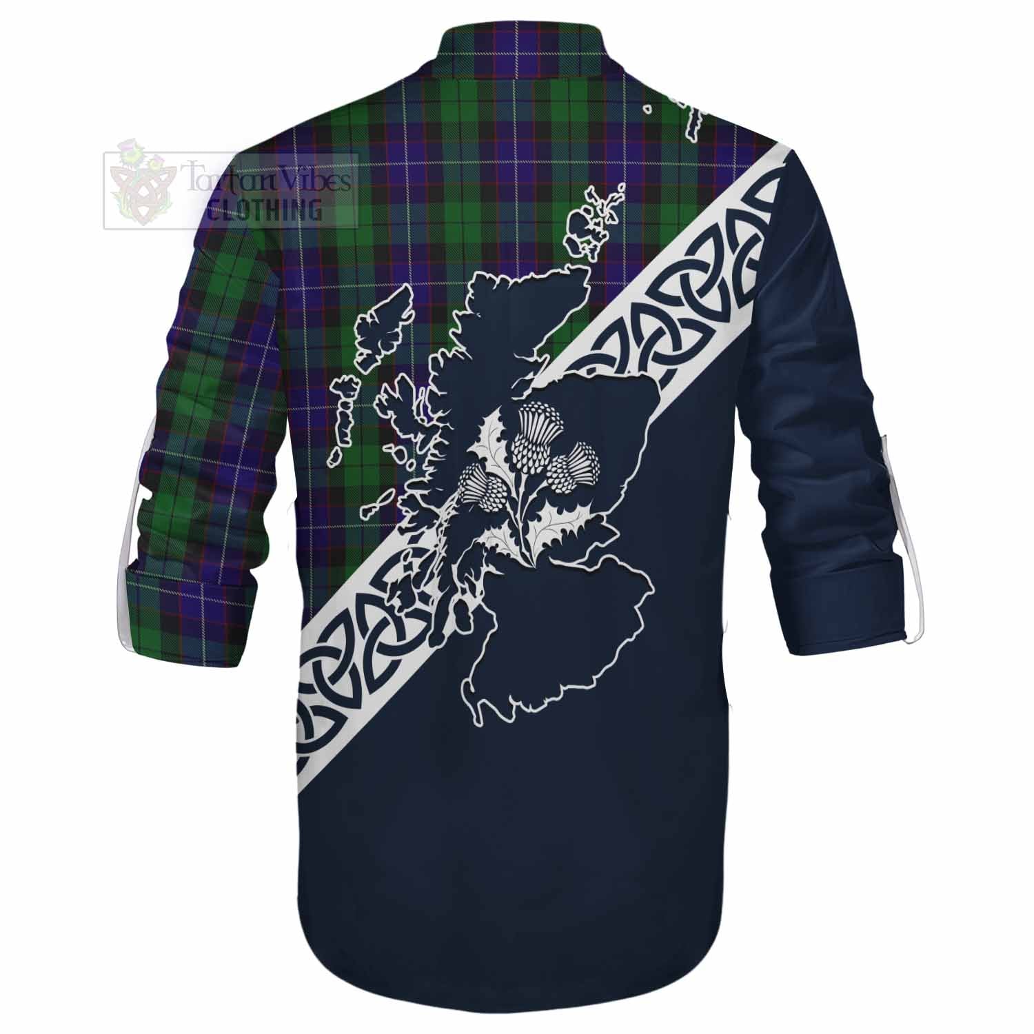 Mitchell Tartan Ghillie Kilt Shirt Featuring Thistle and Scotland Map - Tartan Vibes Clothing