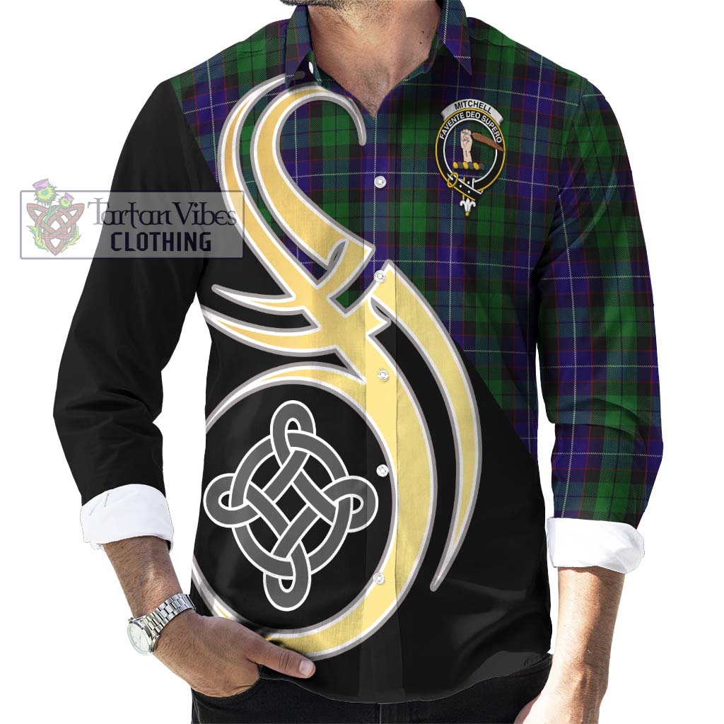 Mitchell Tartan Long Sleeve Button Shirt with Family Crest and Celtic Symbol Style - Tartan Vibes Clothing