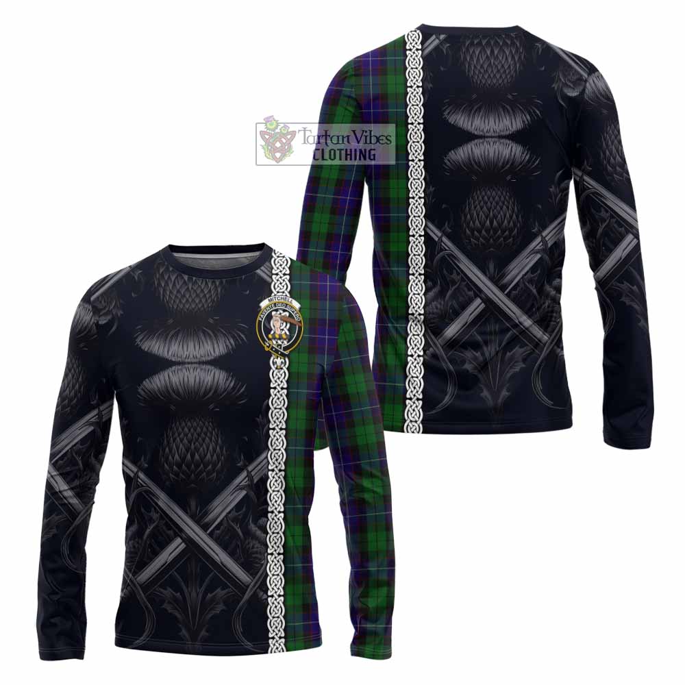 Mitchell Tartan Long Sleeve T-Shirt with Family Crest Cross Sword Thistle Celtic Vibes - Tartan Vibes Clothing
