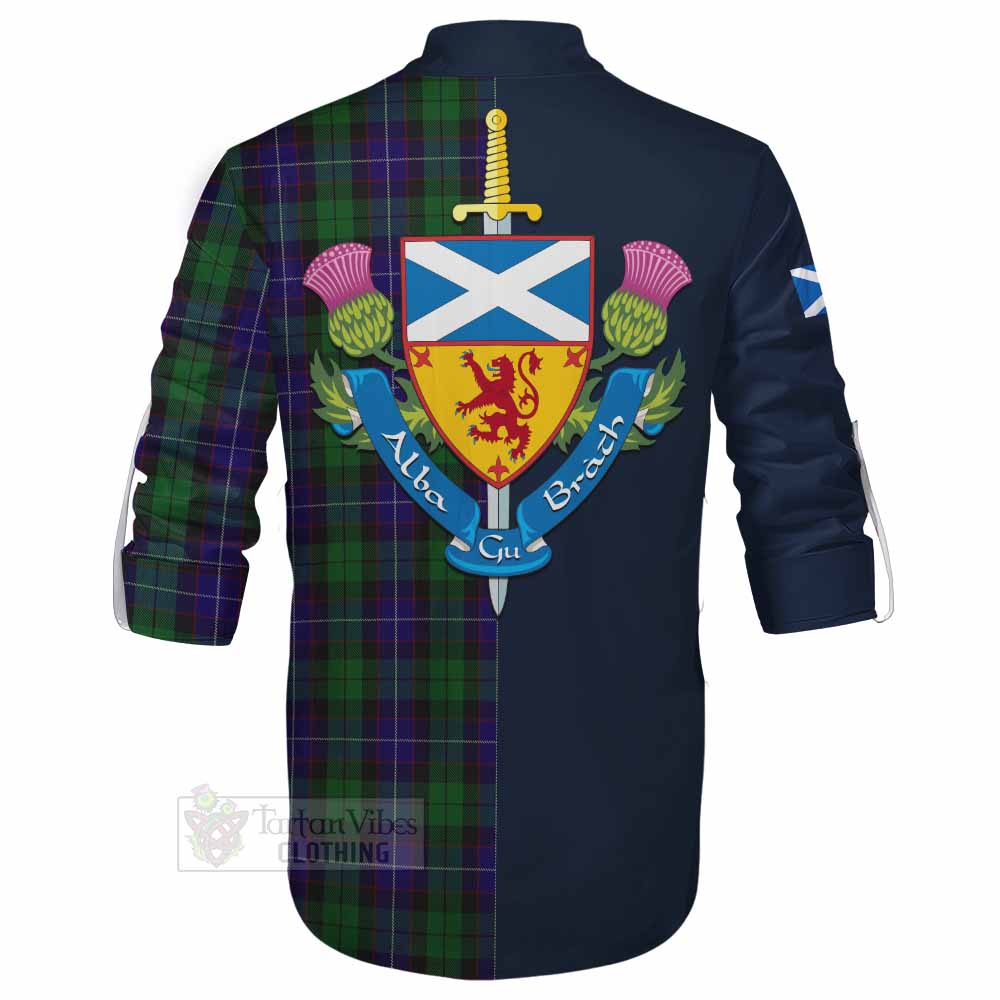 Mitchell Tartan Ghillie Kilt Shirt Alba with Scottish Lion Royal Arm Half Style - Tartan Vibes Clothing