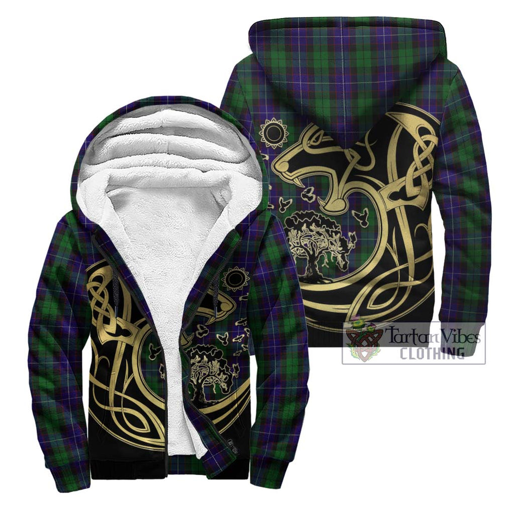 Mitchell Tartan Sherpa Hoodie with Family Crest Celtic Wolf Style Unisex - Tartan Vibes Clothing