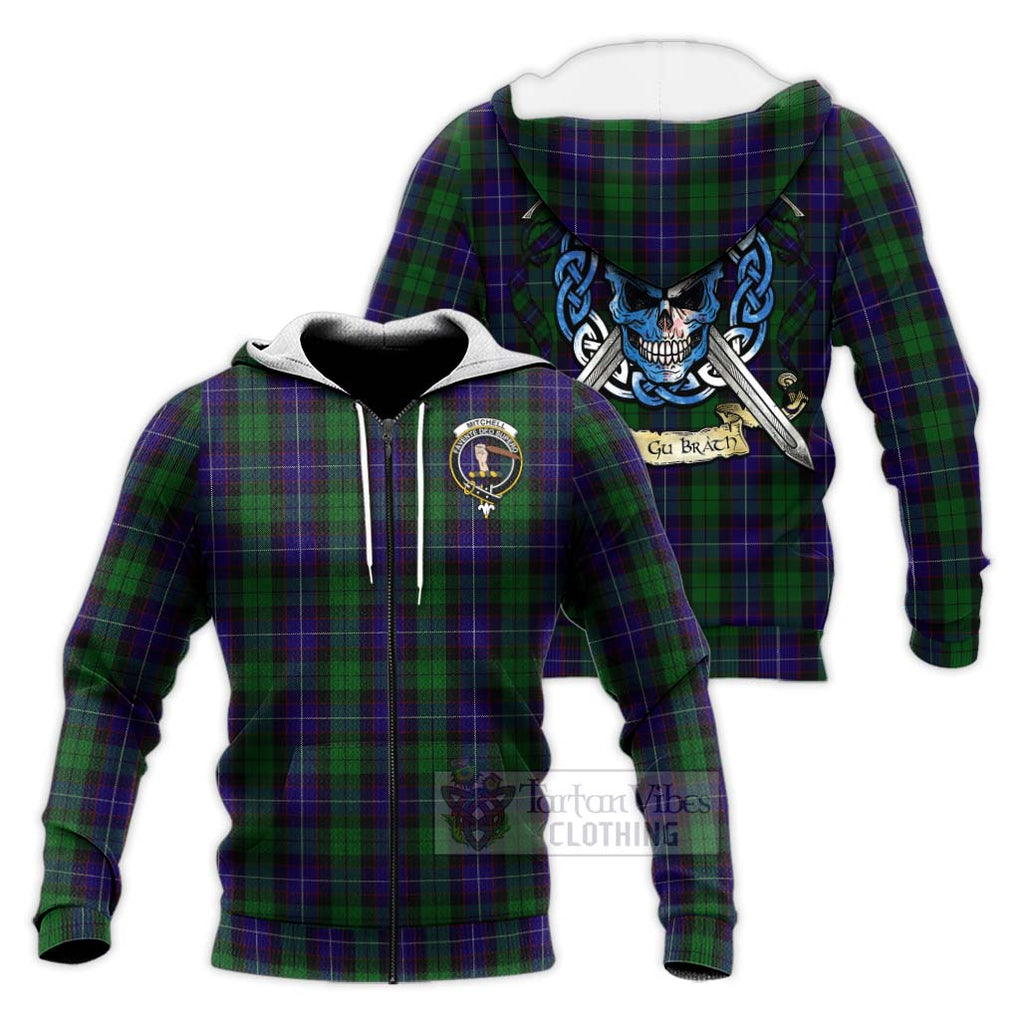 Mitchell Tartan Knitted Hoodie with Family Crest Celtic Skull Style Unisex Knitted Zip Hoodie - Tartan Vibes Clothing